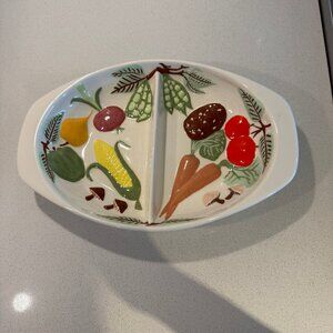 vintage 80s cottagecore vegetable divided ceramic vegetables serving dish